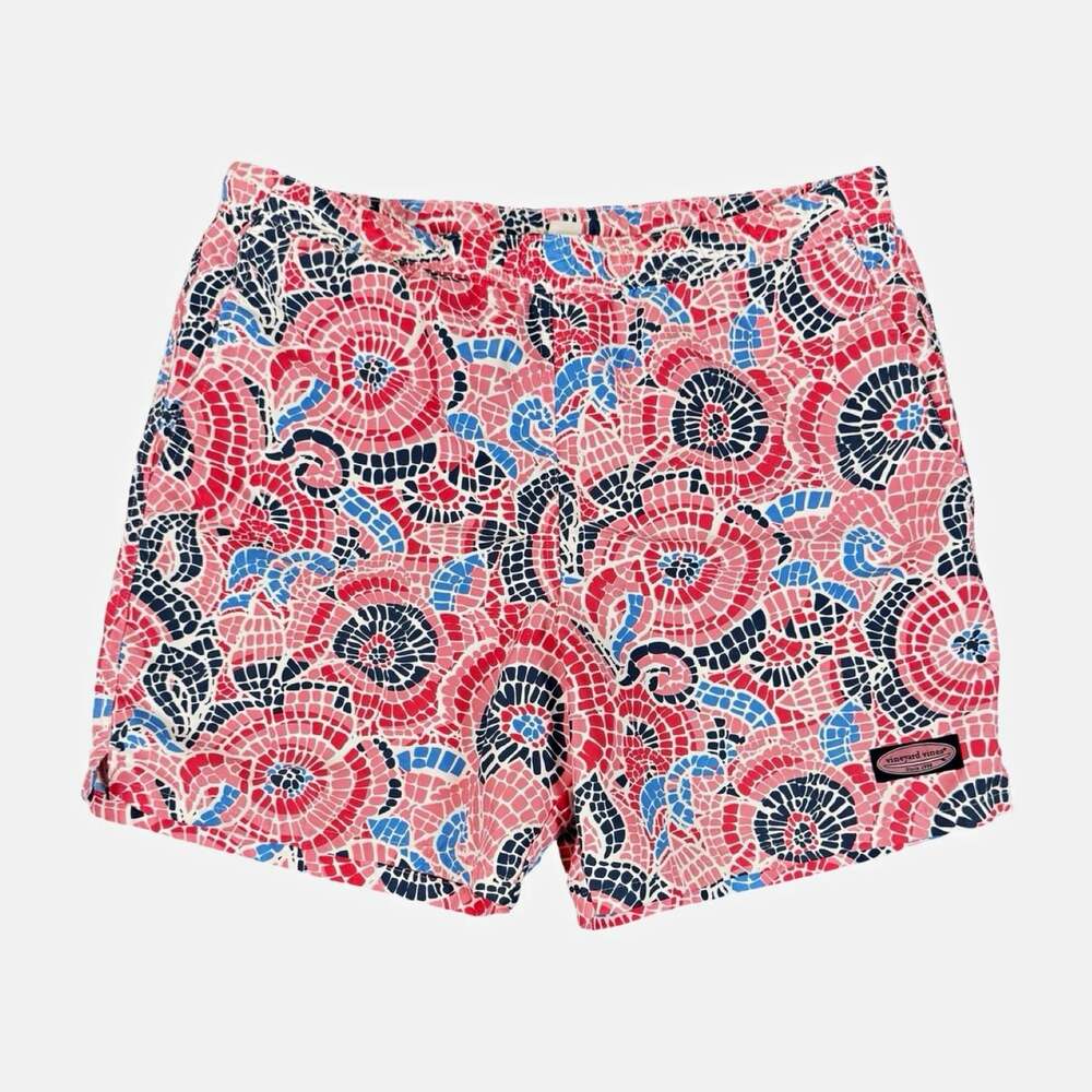 Vineyard Vines Men’s Geometric Swim Trunks Pink Blue Navy Drawstring Size M
